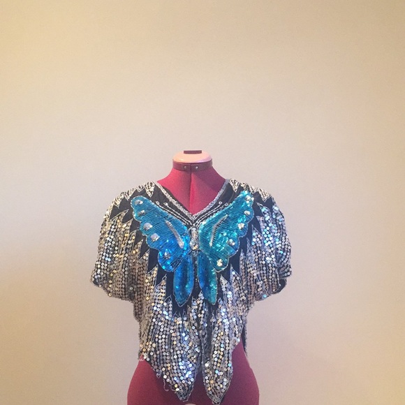 cream soda Tops - Vintage butterfly sequinned shirt
